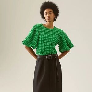 Anthropologie Textured puff sleeve top